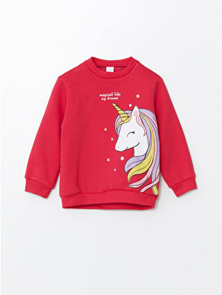 LC Waikiki Fuşya Bisiklet Yaka Kız Bebek Sweatshirt