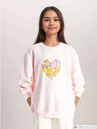 LC Waikiki Pembe Bisiklet Yaka Kız Çocuk Sweatshirt