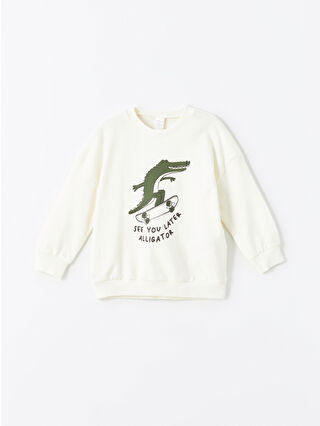 LC Waikiki Sarı Bisiklet Yaka Baskılı Erkek Bebek Sweatshirt