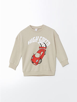 LC Waikiki Bej Bisiklet Yaka Baskılı Erkek Bebek Sweatshirt