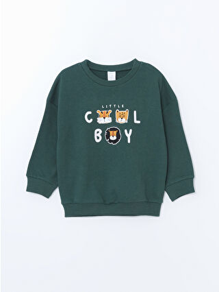 LC Waikiki Yeşil Bisiklet Yaka Baskılı Erkek Bebek Sweatshirt