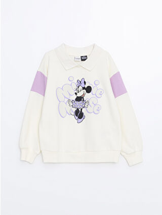 LC Waikiki Ekru Minnie Mouse Baskılı Kız Çocuk Sweatshirt