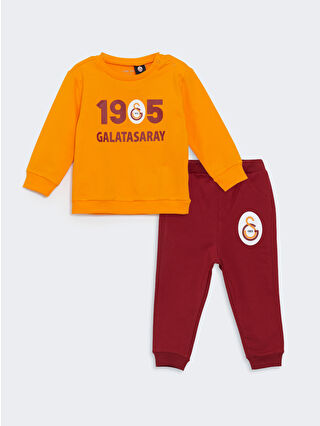 LC Waikiki Turuncu Galatasaray Baskılı Erkek Bebek Sweatshirt ve Eşofman Alt 2'li