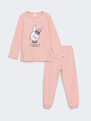 LC Waikiki Pembe Bisiklet Yaka Baskılı Kız Bebek Pijama Takım