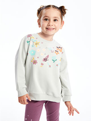 MYHANNE Gri Bisiklet Yaka Baskılı Kız Bebek Sweatshirt