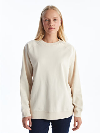 LCW Bej Bisiklet Yaka Oversize Kadın Sweatshirt