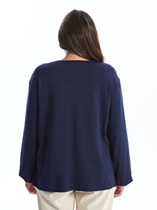 CALİMERA MODA Lacivert Bisiklet Yaka Nakışlı Kadın Bluz - W4JR42Z8