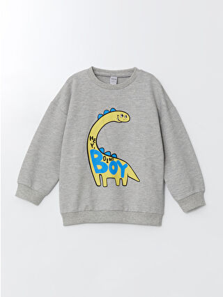 LC Waikiki Gri Baskılı Kalın Erkek Bebek Sweatshirt