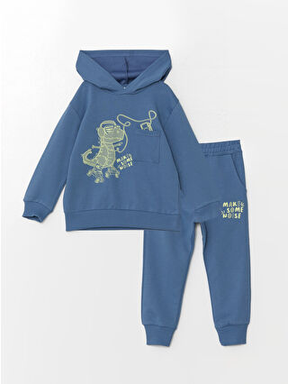 Mışıl Kids İndigo Baskılı Uzun Kollu Erkek Bebek Hoodie ve Eşofman Altı 2'li Takım