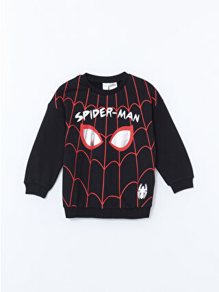 LC Waikiki Siyah Bisiklet Yaka Spiderman Baskılı Erkek Çocuk Sweatshirt