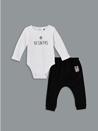 LC Waikiki Ekru Beşiktaş Baskılı Erkek Bebek Çıtçıtlı Body ve Pantolon 2'li