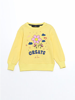 LC WAIKIKI Sarı Bisiklet Yaka Çiçekli Kız Bebek Sweatshirt