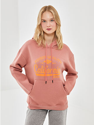 LC WAIKIKI Pembe Baskılı Kapüşonlu Kadın Hoodie