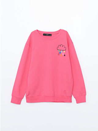 LC WAIKIKI Pembe Bisiklet Yaka Baskılı Kız Çocuk Sweatshirt