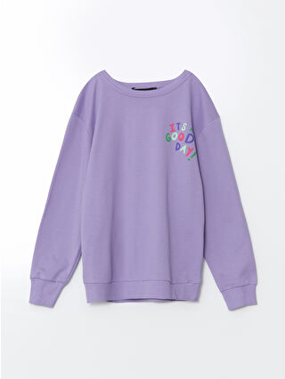 LC WAIKIKI Lila Bisiklet Yaka Baskılı Kız Çocuk Sweatshirt