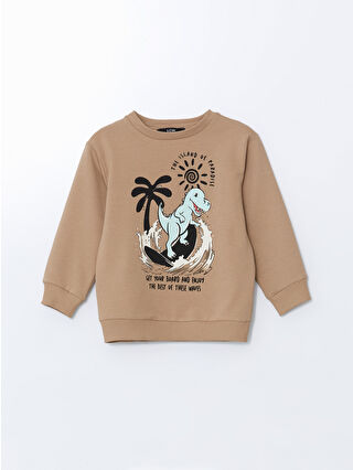 LC WAIKIKI Bej Bisiklet Yaka Baskılı Erkek Çocuk Sweatshirt