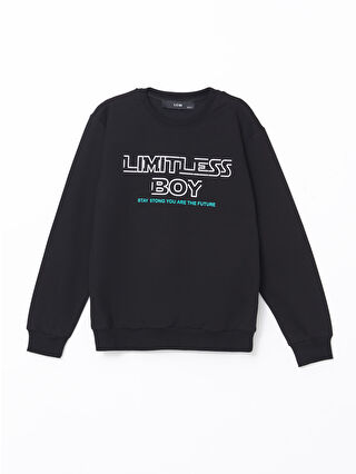 LC WAIKIKI Siyah Bisiklet Yaka Baskılı Erkek Çocuk Sweatshirt