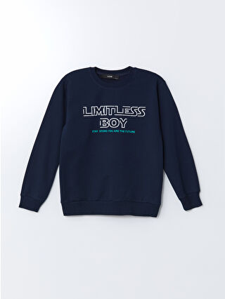 LC WAIKIKI Lacivert Bisiklet Yaka Baskılı Erkek Çocuk Sweatshirt