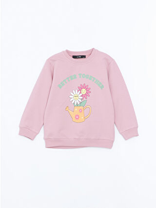 LC Waikiki Pembe Bisiklet Yaka Baskılı Kız Bebek Sweatshirt