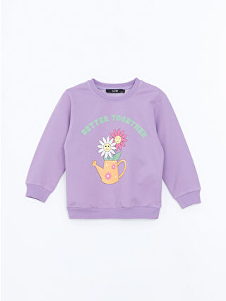 LC Waikiki Lila Bisiklet Yaka Baskılı Kız Bebek Sweatshirt