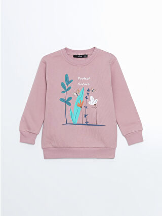 LC WAIKIKI Pembe Bisiklet Yaka Baskılı Kız Bebek Sweatshirt