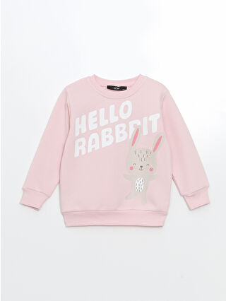 LC WAIKIKI Pembe Bisiklet Yaka Baskılı Kız Bebek Sweatshirt