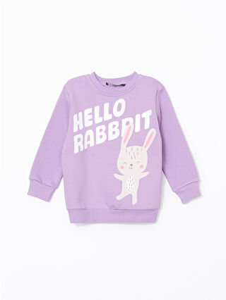 LC WAIKIKI Lila Bisiklet Yaka Baskılı Kız Bebek Sweatshirt