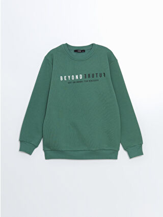 LC Waikiki Haki Bisiklet Yaka Baskılı Erkek Çocuk Sweatshirt