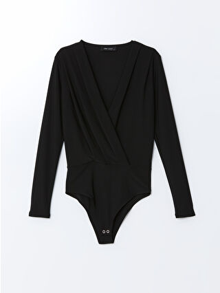 LC Waikiki Siyah Kruvaze Yaka Kadın Bodysuit