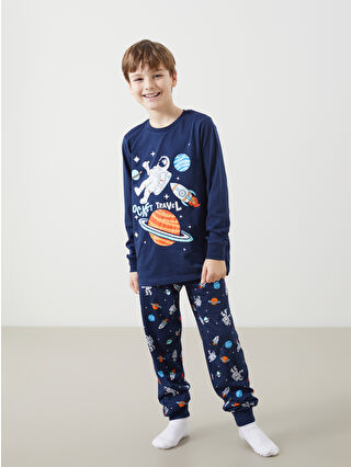 ＪＰ様 LCW Kids Lacivert Bisiklet Yaka Baskılı Erkek Çocuk Pijama Takımı