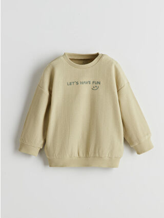 LCW baby Yeşil Bisiklet Yaka Nakışlı Erkek Bebek Sweatshirt