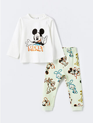 LC Waikiki Bej Mickey Mouse Baskılı Erkek Bebek Pijama Takımı