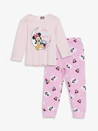 LC Waikiki Pembe Bisiklet Yaka Minnie Mouse Baskılı Kız Çocuk Pijama Takımı