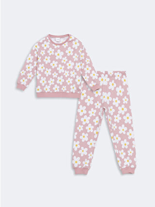 LC Waikiki Pembe Bisiklet Yaka Çiçekli Kız Çocuk Pijama Takımı