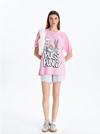 XSIDE Pembe Bisiklet Yaka Bugs Bunny Baskılı Kadın Tişört