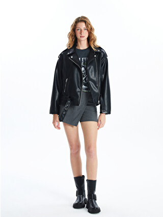 XSIDE Biker Neck Oversize Women's Faux Leather Jacket - S56067Z8
