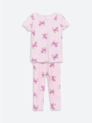 LC Waikiki Pembe Bisiklet Yaka Baskılı Kız Bebek Pijama Takım