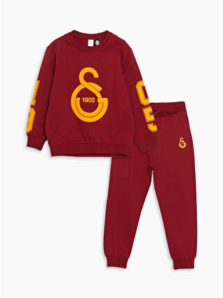 LC Waikiki Kırmızı Bisiklet Yaka Galatasaray Baskılı Erkek Çocuk Sweatshirt ve Eşofman Alt 2'li