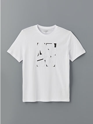 LCWAIKIKI Classic Beyaz Bisiklet Yaka Kısa Kollu Baskılı Penye