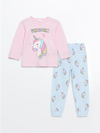 LC Waikiki Pembe Bisiklet Yaka Baskılı Kız Çocuk Pijama Takımı