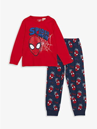 LC Waikiki Kırmızı Bisiklet Yaka Spiderman Baskılı Erkek Çocuk Pijama Takımı