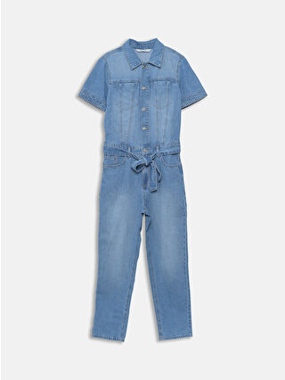 ワンピース HERNO Women Jumpsuits TT000005D 9210 BLUE LCW Vision Collared Neck Women's Denim Jumpsuit -S5BK66Z8
