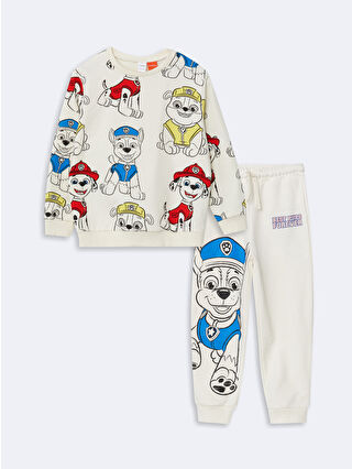 LC Waikiki Bej Bisiklet Yaka Paw Patrol Baskılı Erkek Çocuk Sweatshirt ve Eşofman Alt 2'li Takım