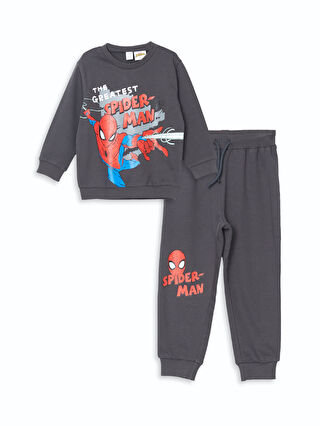 LC Waikiki Antrasit Spiderman Baskılı Sweatshirt ve Eşofman Alt 2'li