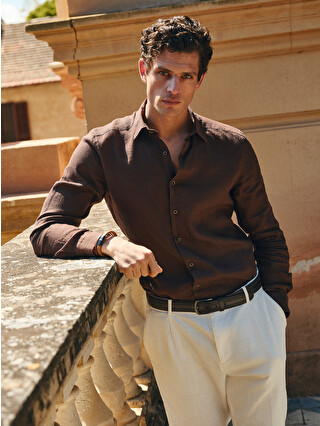 SOUTHBLUE Regular Fit Long Sleeve 100% Linen Men's Shirt