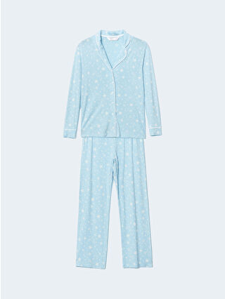 Açık Mavi Baskılı