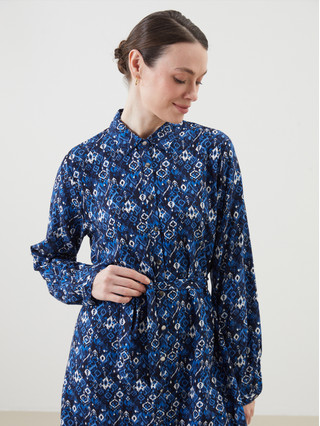 LCW Grace Patterned Linen Blend Women's Shirt Dress - S5EM95Z8-LSJ