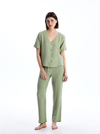 LCW DREAM V Neck Muslin Women's Pyjama Set - S5EP74Z8-GHY | LC Waikiki