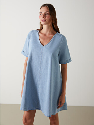 cos v neck denim dress COS + Organic Cotton Denim Dress