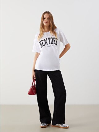 XSIDE Crew Neck New York Printed Jersey Women's T-shirt - S5FU37Z8